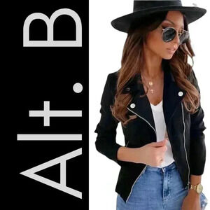 Alt. B Black Knit Moto Biker Motorcycle Jacket Size Small Grunge